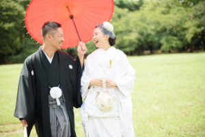 和装　白無垢＆色打掛　ロケーション(代々木公園)撮影「フォトウエディング」東京　写真だけの結婚式