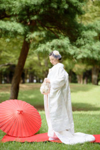 和装　白無垢＆色打掛　ロケーション(代々木公園)撮影「フォトウエディング」東京　写真だけの結婚式