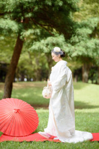 和装　白無垢＆色打掛　ロケーション(代々木公園)撮影「フォトウエディング」東京　写真だけの結婚式