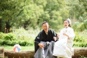 和装　白無垢＆色打掛　ロケーション(代々木公園)撮影「フォトウエディング」東京　写真だけの結婚式