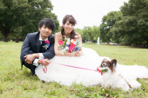 ロケーション(代々木公園)ペットと撮影「フォトウエディング・前撮り」東京　写真だけの結婚式